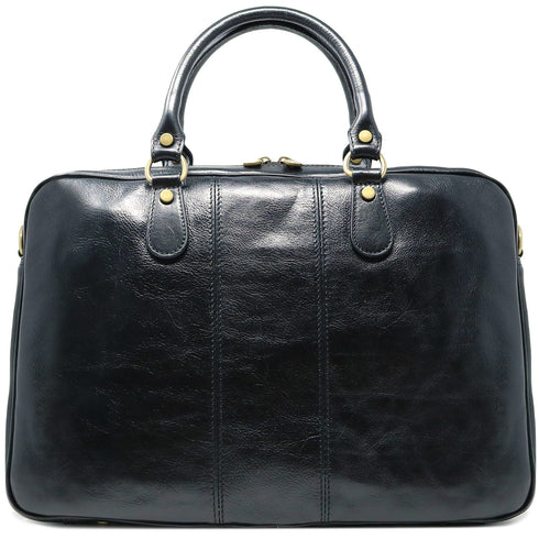 The Floto Venezia Slim Italian leather briefcase is a men's business bag that is handcrafted in Italy.  This is the Venezia Slim in Black.